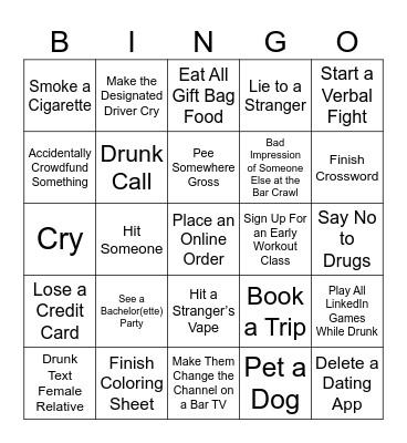 Bar Crawl Bingo Card
