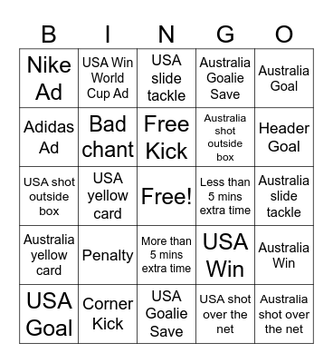 USA vs Australia Bingo Card