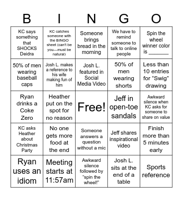 Culture Meeting Bingo Card