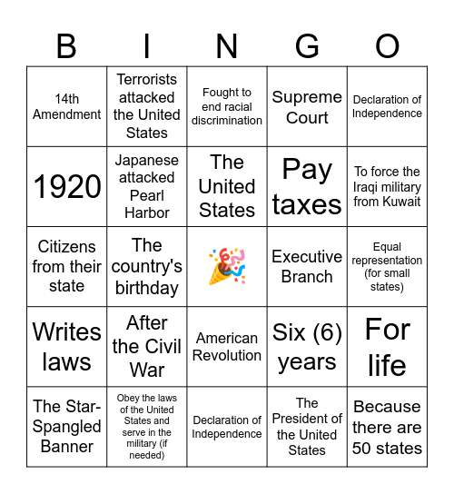 Citizenship Bingo 128Q Set 3 Bingo Card