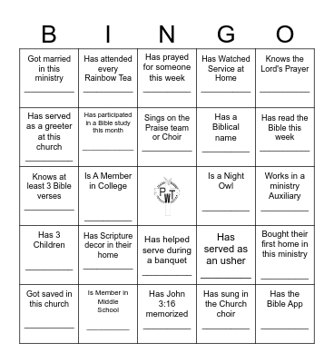 Rainbow Tea Church Bingo Card