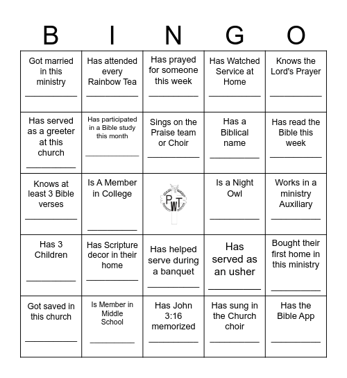 Rainbow Tea Church Bingo Card