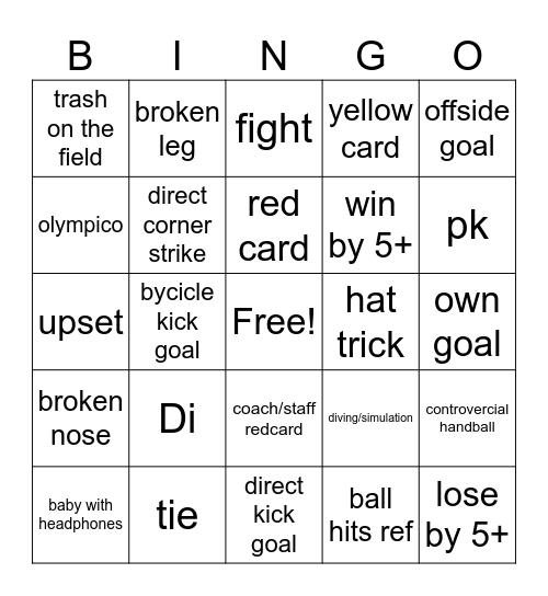futball frenzi Bingo Card
