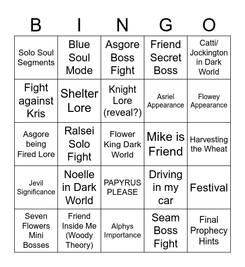 Deltarune Chapter 5 Bingo Card