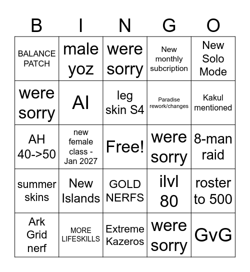 LOAON SUMMER 2026 Bingo Card