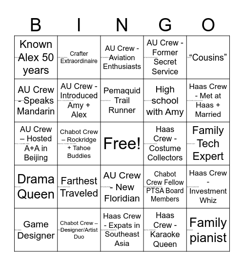 How do you know Amy & Alex Bingo Card