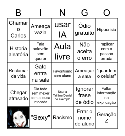Bingo de professor foda Bingo Card