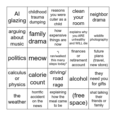 Fam Convo Bingo Card