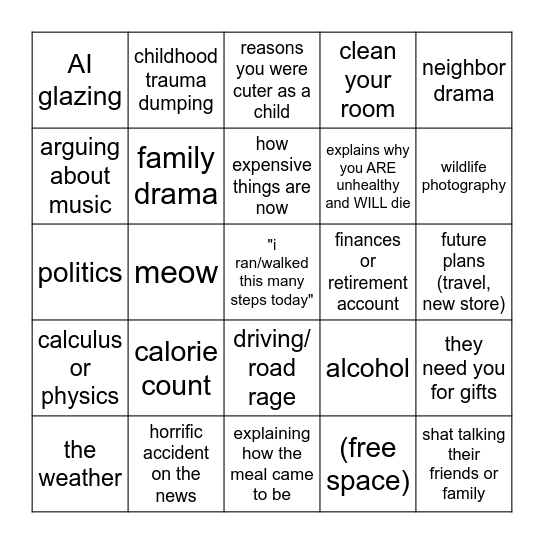 Fam Convo Bingo Card
