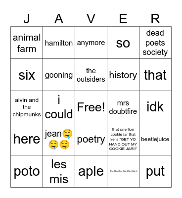 Javert Bingo Card