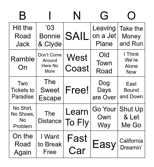 Get Away 26 Bingo Card