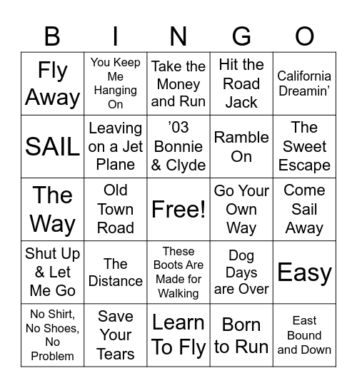 Bingo Get Away 26 Bingo Card