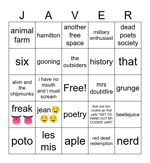 Javert Bingo Card