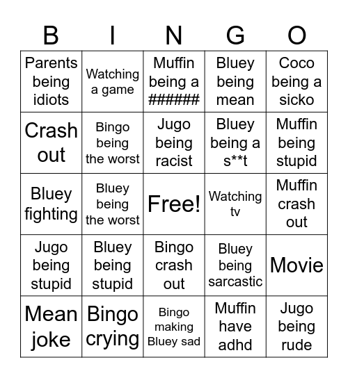 Bluey, Bingo Card Bingo Card