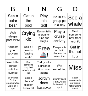 Family Alaskan 🚢 Bingo Card