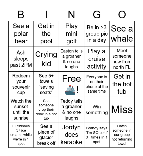 Family Alaskan 🚢 Bingo Card