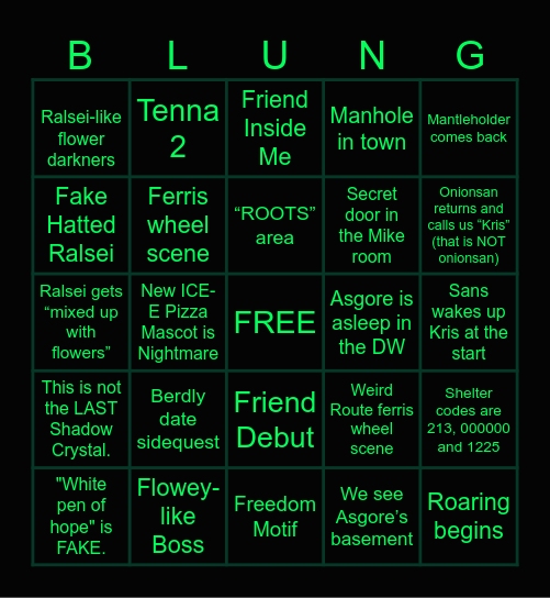 Seek's Cool Deltarune CH5 BINGO Card