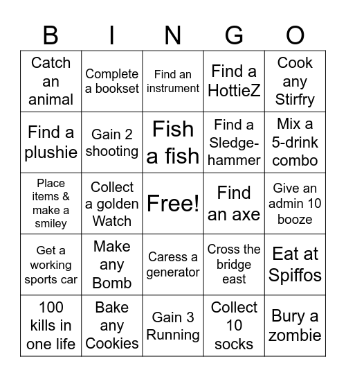 Project Zomboid Bingo! Bingo Card