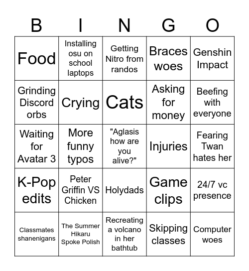 The Daily Life of Aglasis 2 Bingo Card
