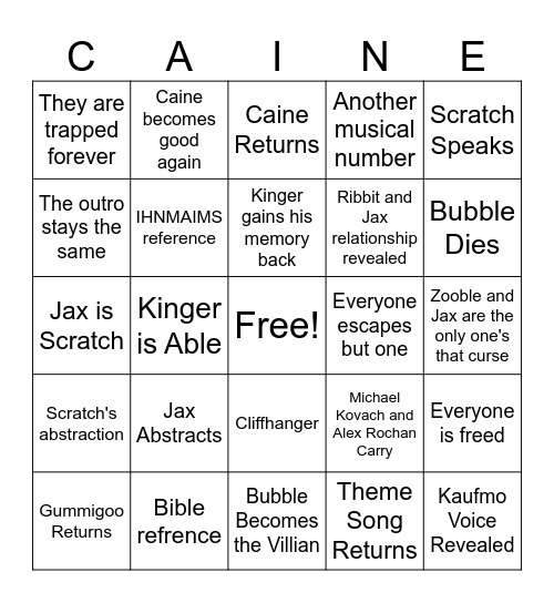 TADC Final Episode Bingo! Bingo Card