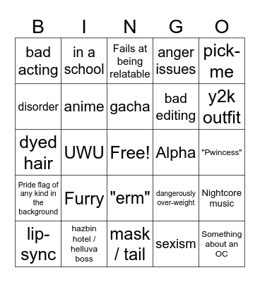 Cringe comp Bingo Card