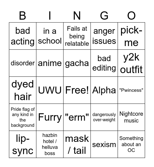 Cringe comp Bingo Card