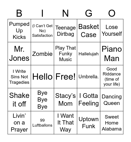 Music Bingo Card