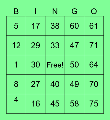 Untitled Bingo Card