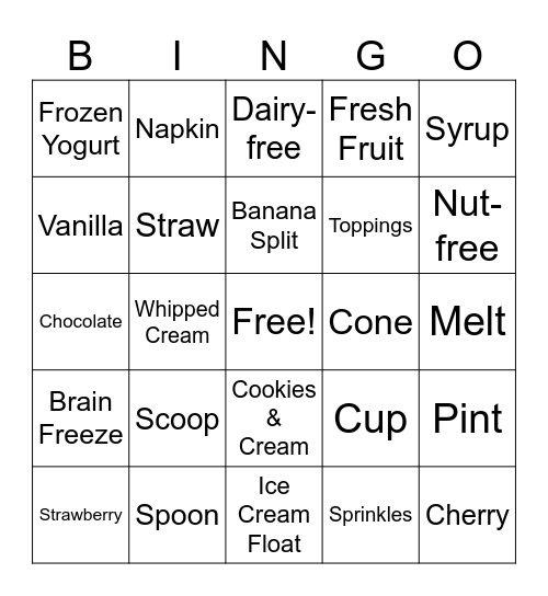 Ice Cream Bingo Card