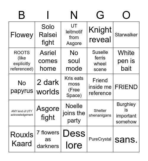 Deltarune Ch5 Bingo Card
