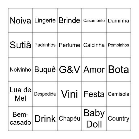 Despedida da Gabi Bingo Card