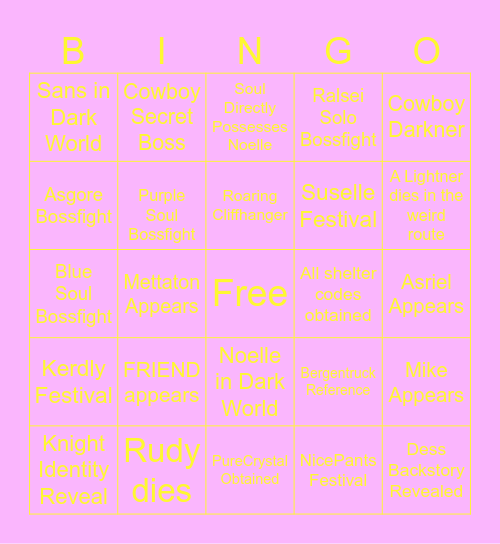 Deltarune Chapter 5 Bingo Card