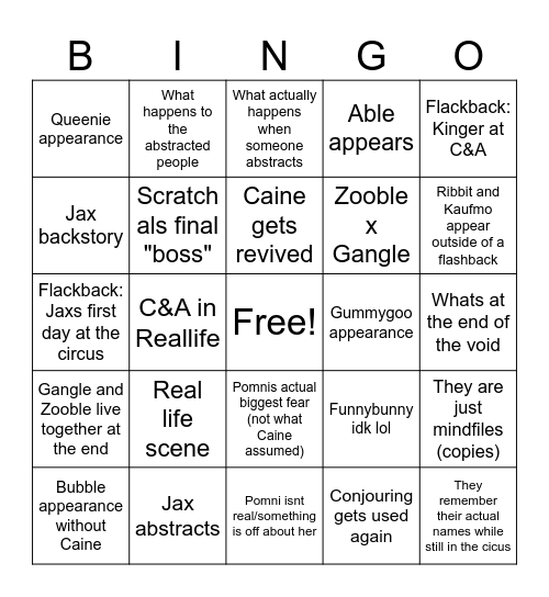TDAC Finale Bingo Card