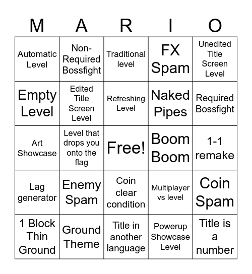 SMM2 Endless Easy Bingo Card