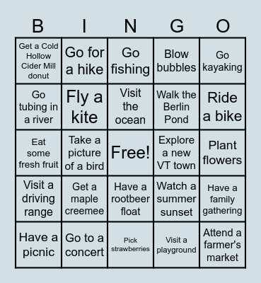 My Summer Bingo Card