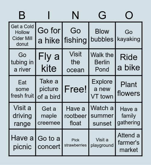My Summer Bingo Card