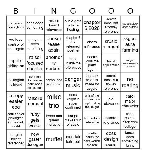deltarune chapter 5 Bingo Card