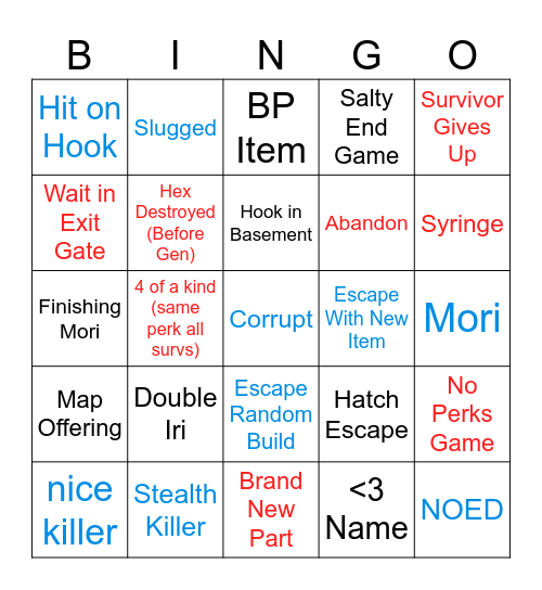 Dead by Daylight (gameipedia) Bingo Card