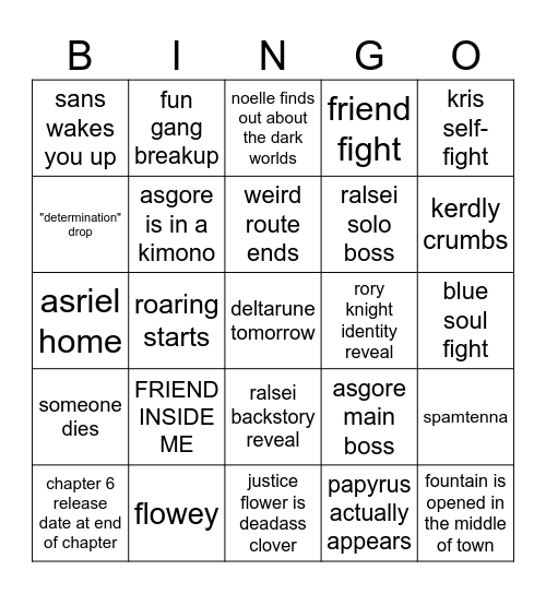 deltarune chapter 5 Bingo Card