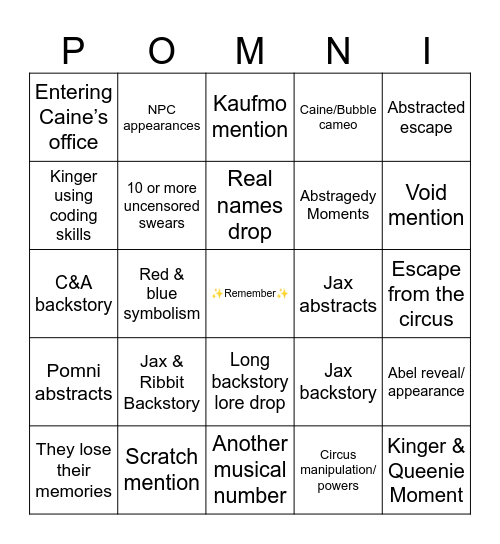 TADC FINALEEE Bingo Card