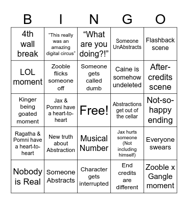 TADC Ep.9 Prediction Bingo Card