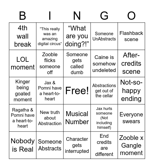 TADC Ep.9 Prediction Bingo Card