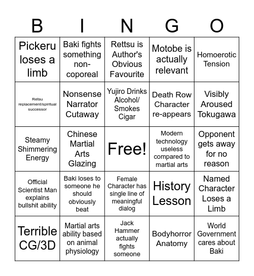 Baki Bingo Card