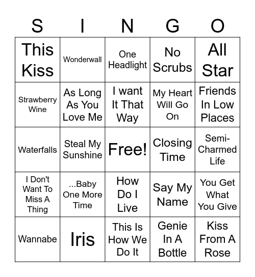 90s Singo 1 Bingo Card
