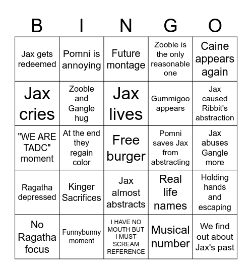 THE ULTIMATE DIGITAL CIRCUS BINGO Card