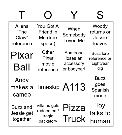 Toy Story 5! Bingo Card