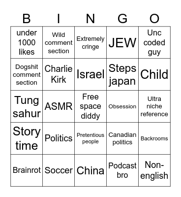 Israeli bingo Card