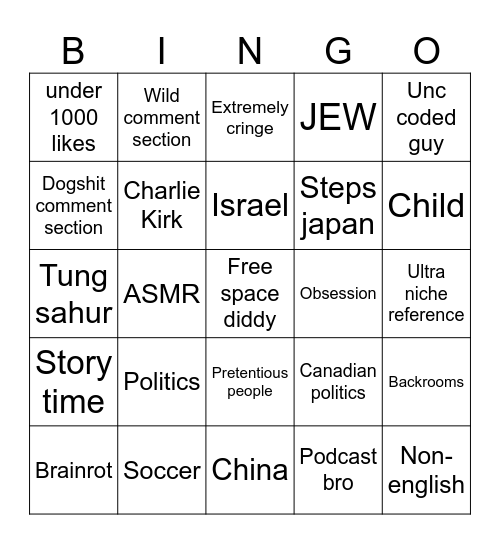 Israeli bingo Card