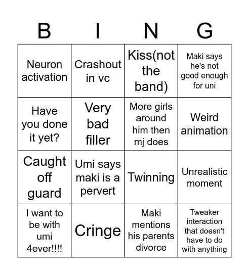 ragebait anime bingo Card