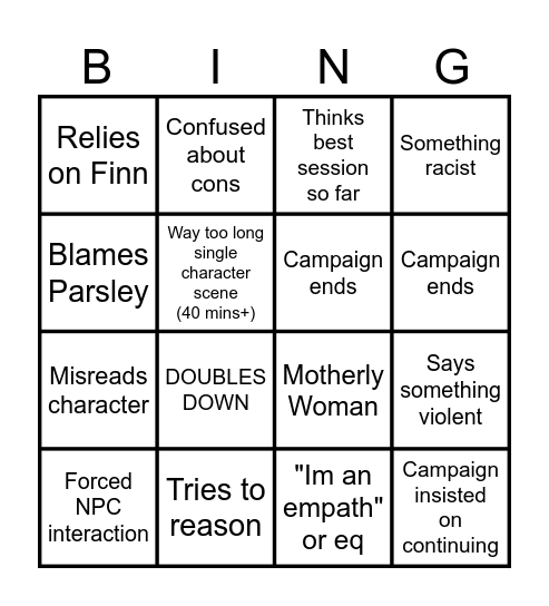 DND Bingo Card